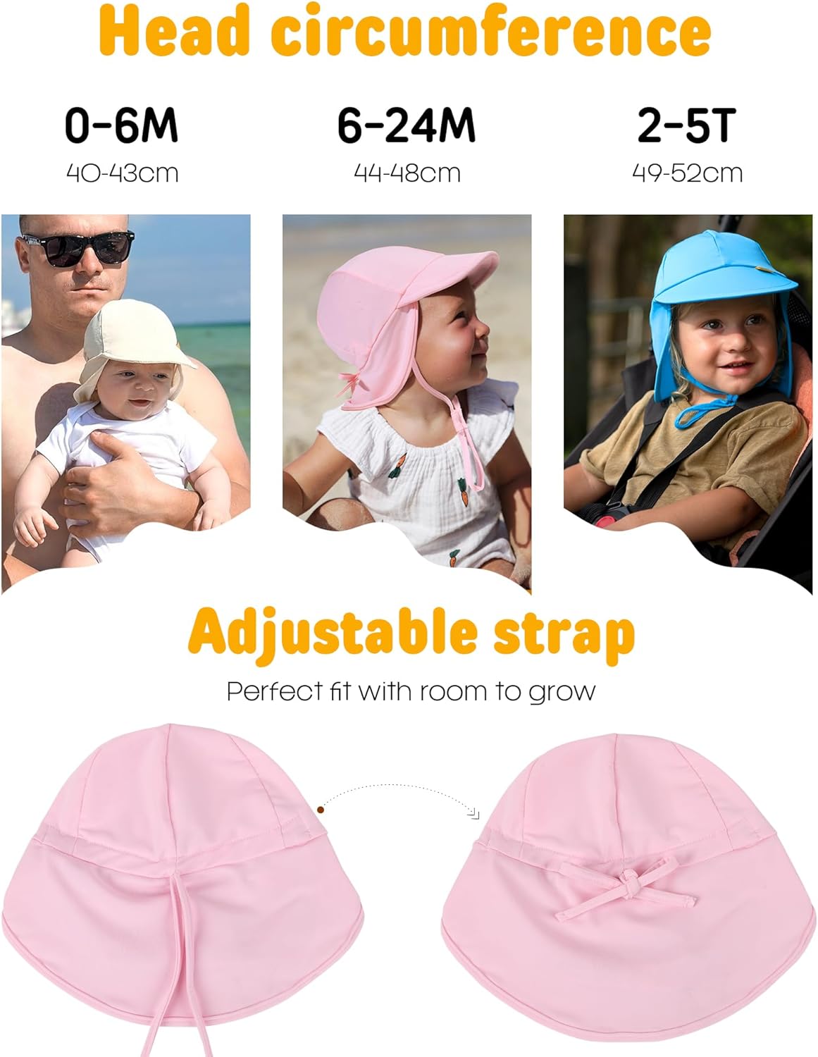 FURTALK Baby Sun Hat Summer Beach Hat UPF 50+ Adjustable Soft Baby Swim Hat with Neck Flap