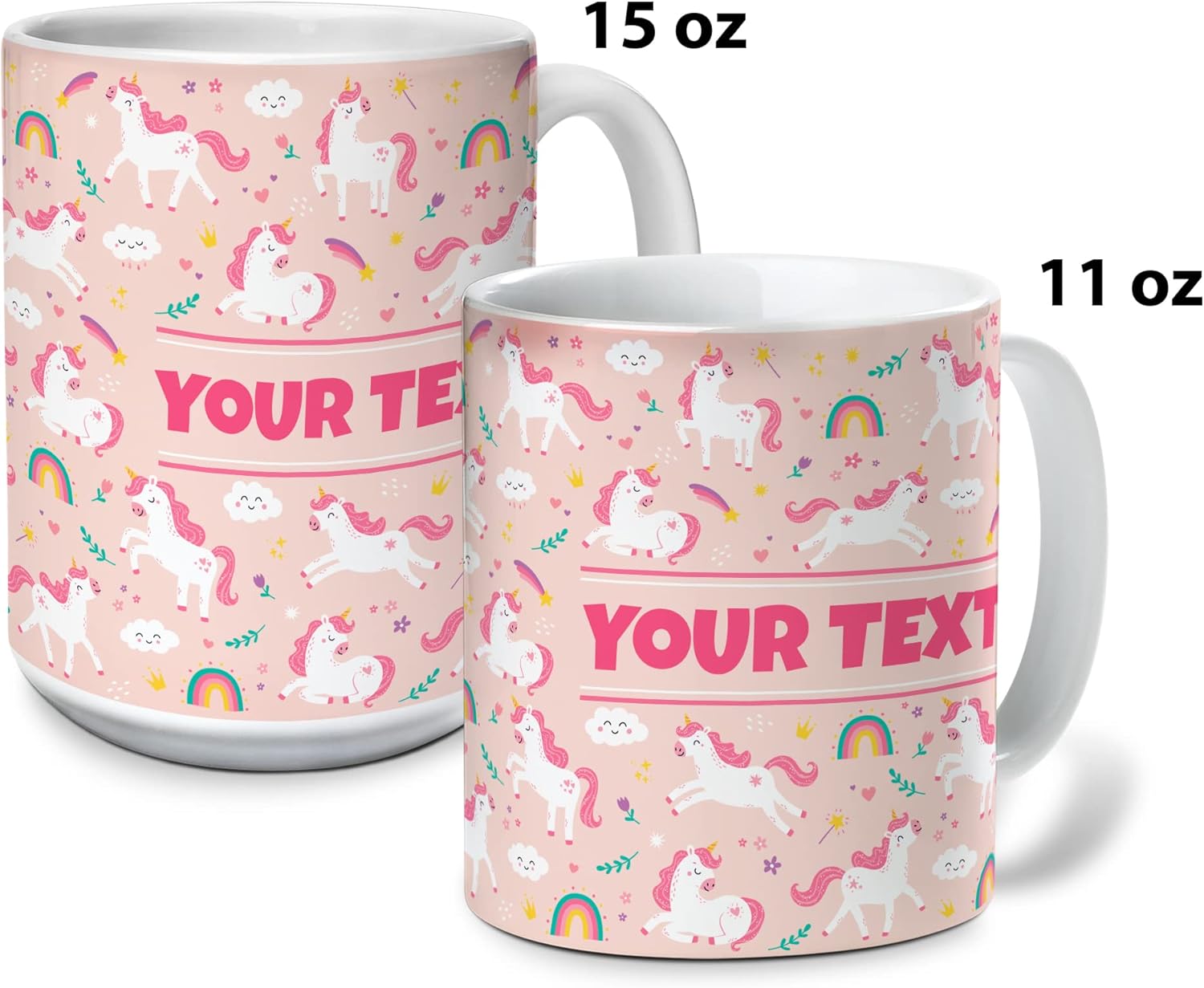 Personalized Mug for Kids - Pink Unicorn - Custom Name/Text, Ceramic Hot Chocolate/Cocoa/Coffee Cup for Girls, Birthday/Christmas/Holiday Gift - 11 oz, Red Handle