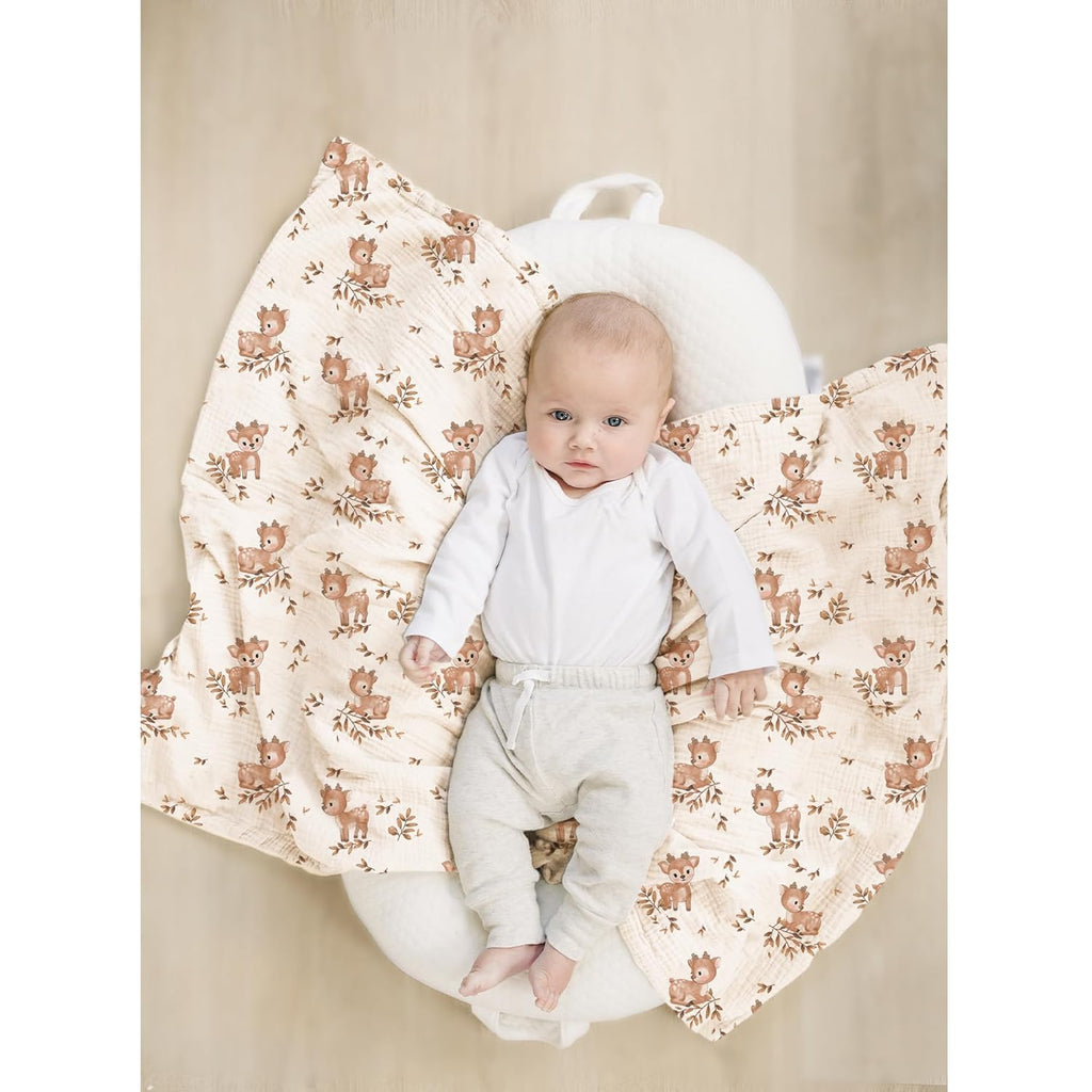 Konssy Baby Blankets for Unisex Boys Girls, Super Soft Nursery Minky Blankets with Muslin Cotton Front and Dotted Fleece Backing, Printed Bed Throws Newborn