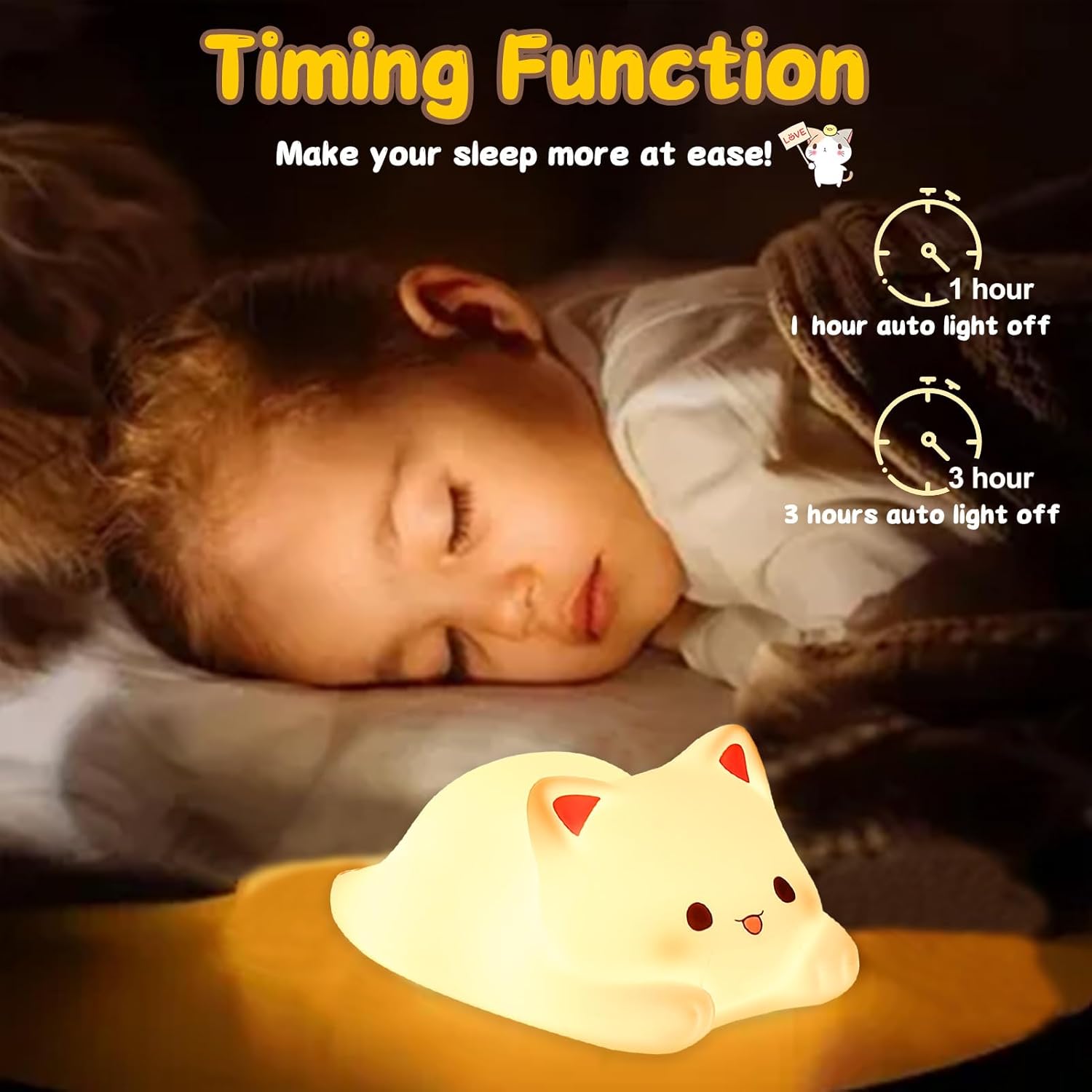 Tremdwoto Cat Night Light for Kids,Cute Colorful Night Light Baby Girl Squishy Night Light Lamp 1/3 Hour Timer Kitty Light Dimmable Nursery Lamp Nightlight (cat-Playing)