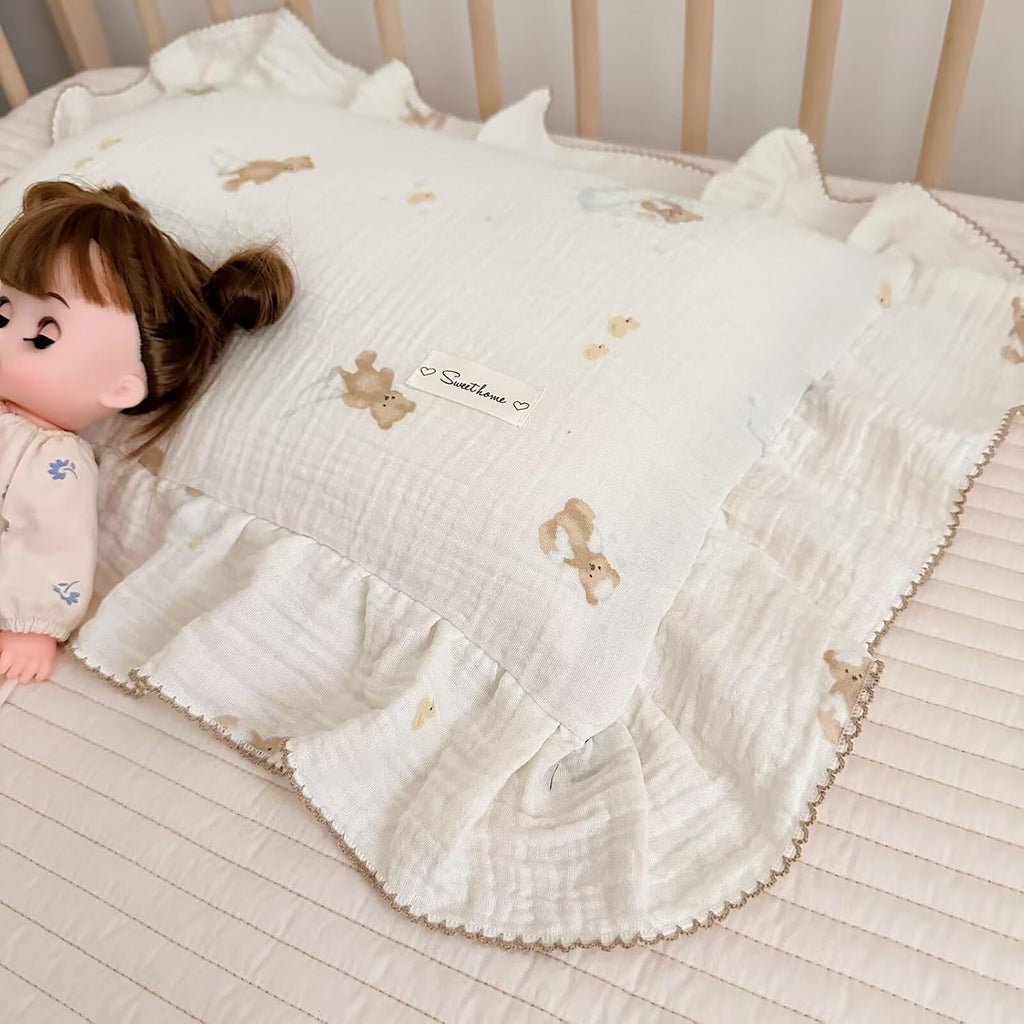BuLuTu Cute Bear Toddler Pillowcases Muslin Cotton, Breathable Soft Kids Pillow Case 14"x20", Baby Boys Girls Pillow Covers, Bathing Bear Pattern, Nursey Bedding Decor