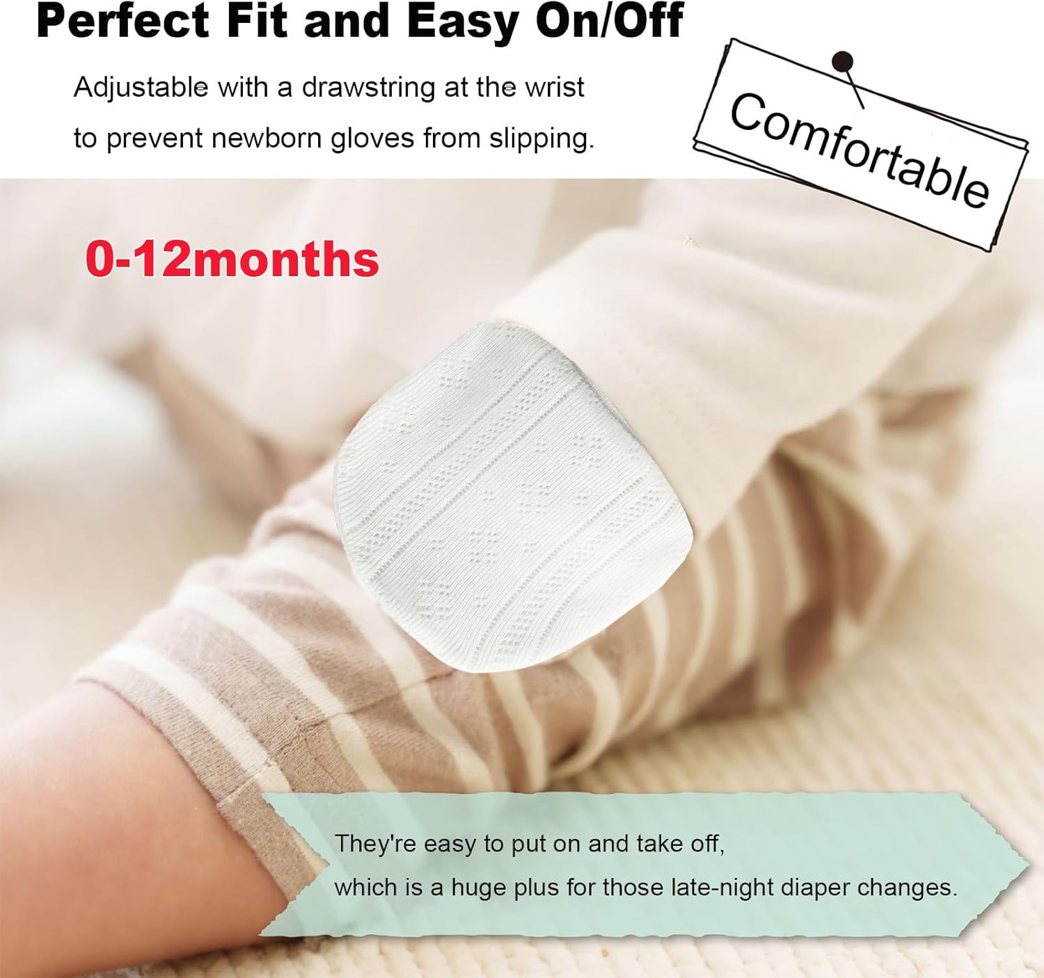 Newborn Mittens No Scratch 100% Cotton Mitts baby mittens 0-12months Drawstring 5Pack