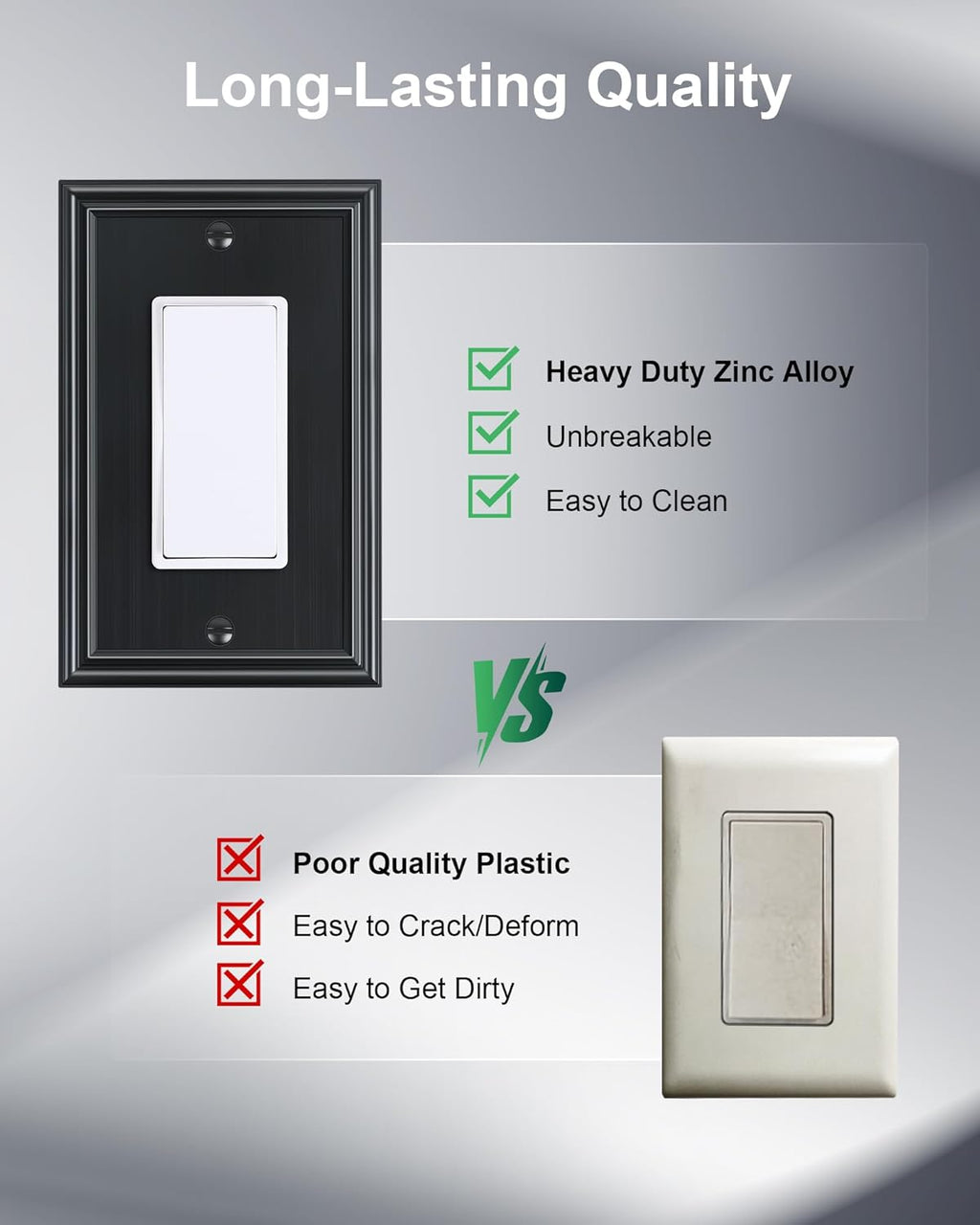 6-Pack Decorator Outlet Cover Plate, Black Decorative Switch Plates and Outlet Covers, Durable Zinc Alloy Wall Plates for Electrical Outlets, Receptacle, GFCI Outlet, Dimmer Switch