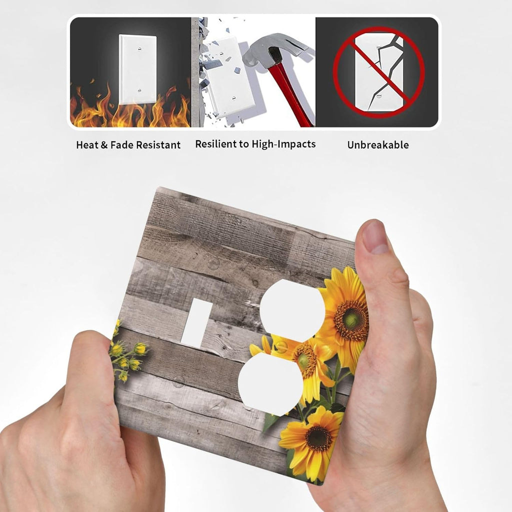 Sunflower Rustic Brown Gray Wood Wallplates 1 Toggle 1 Duplex Switch Plate Electrical GFCI Faceplate Decorative Light Switch Covers for Farmhouse Home Decor