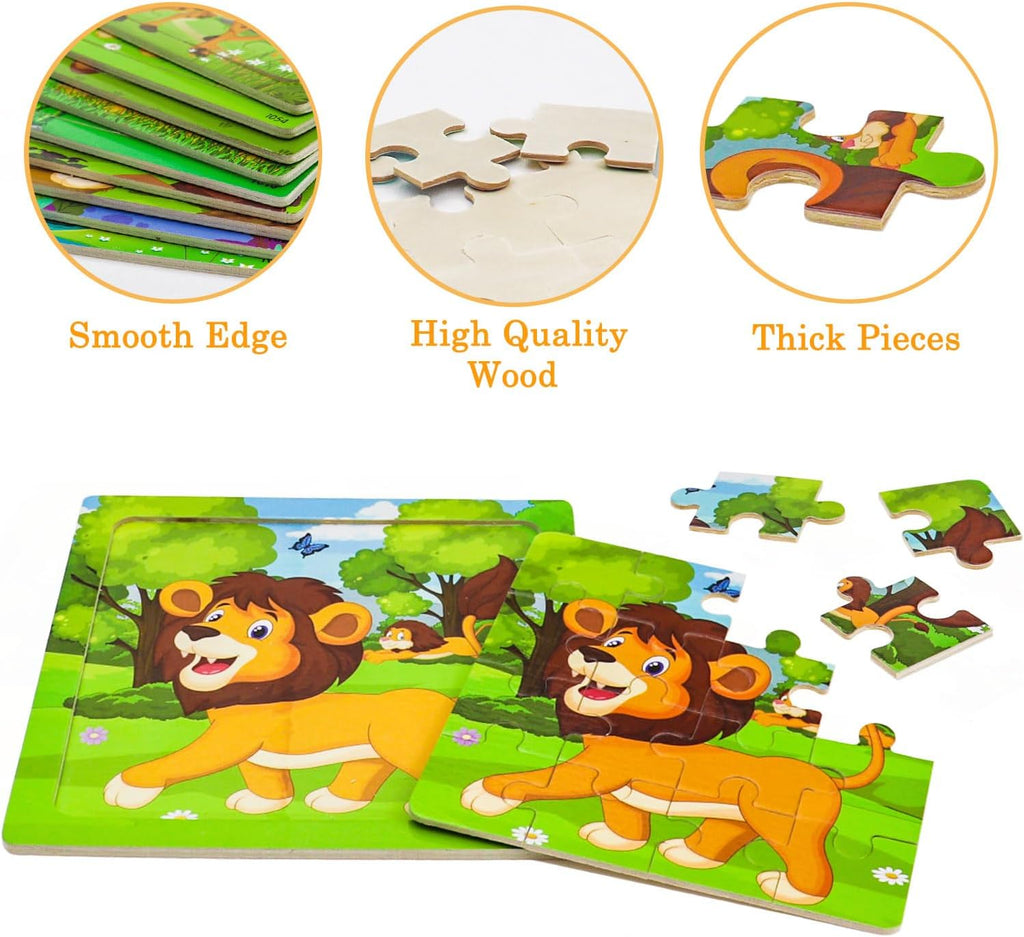 Puzzles for Kids Ages 3-5, 16 Piece Colorful Wooden Puzzles for Toddler Children Learning Educational Toys for Boys and Girls (9 Puzzles)