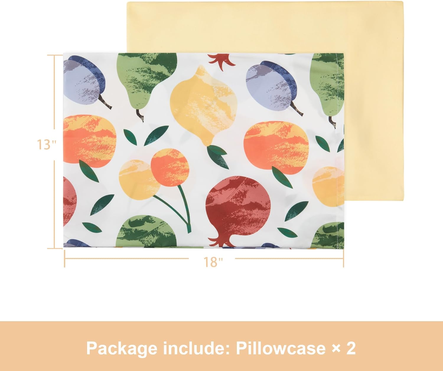 TILLYOU Toddler Pillowcases 13 x 18 Travel Pillow Case 2 Pack, Kids Pillowcases Machine Washable with Envelope Closure, Fruit Shadow & Orangish