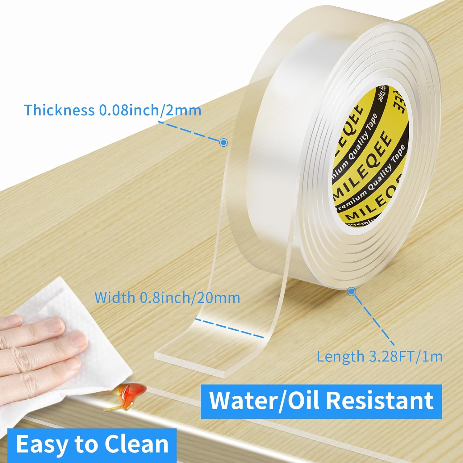 2Pack Clear Edge Protector Strip, 0.8in x 3.28FT(6.56FT Total), Sharp Edge Wrap Cover Tape, Self Adhesive Protective Bumper Guards for Cabinet Door Desk Glass Table Bed Furniture, Kitchen Countertop