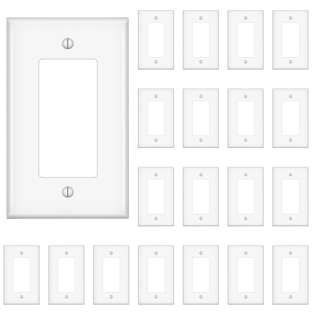 Decorator Wall Plates, Paddle Light Switch Covers, Wall Plates for Rocker Light Switches or Receptacle Outlets, Electrical Decora Faceplate Cover, Single Gang Wallplate, White, 20 Pack