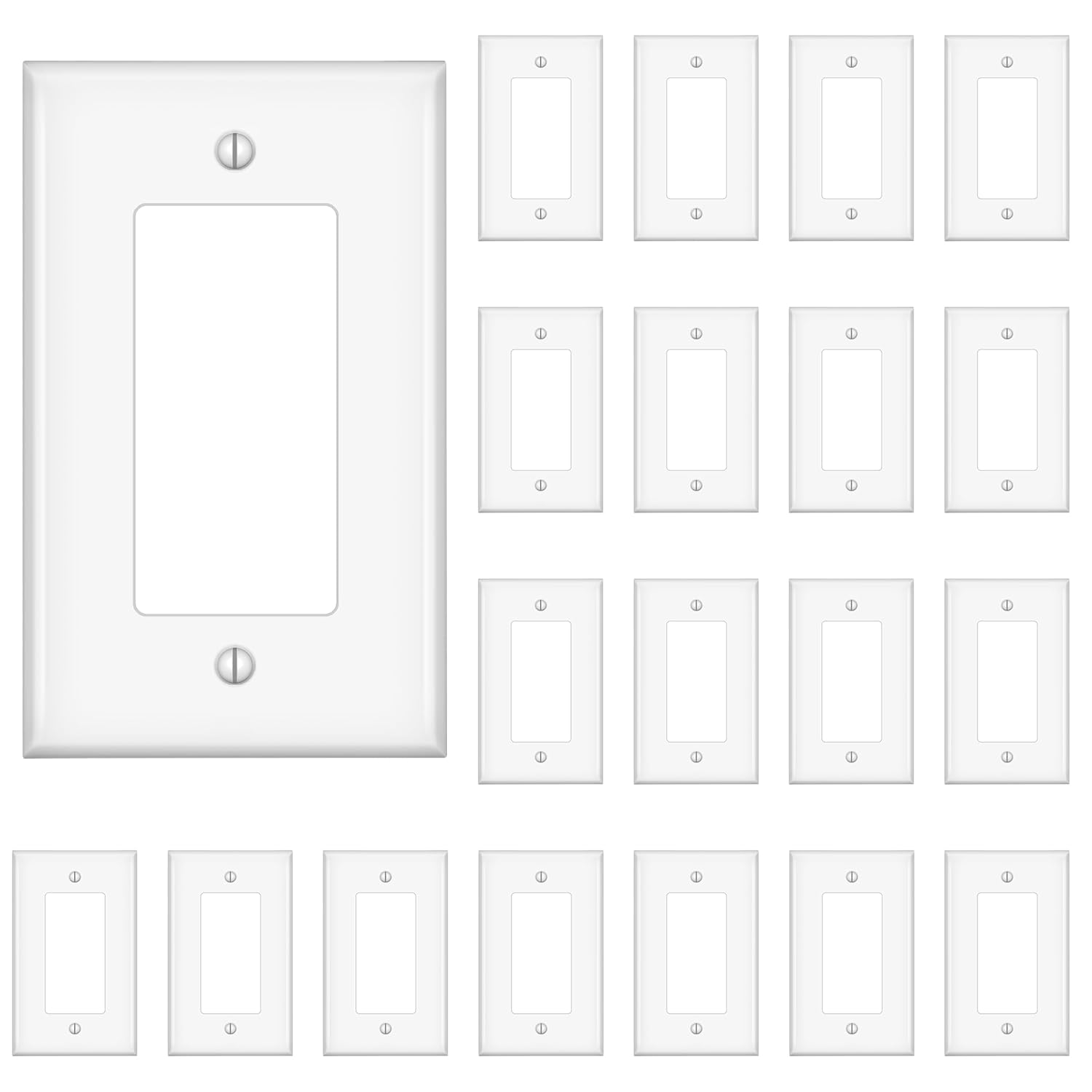 Decorator Wall Plates, Paddle Light Switch Covers, Wall Plates for Rocker Light Switches or Receptacle Outlets, Electrical Decora Faceplate Cover, Single Gang Wallplate, White, 20 Pack