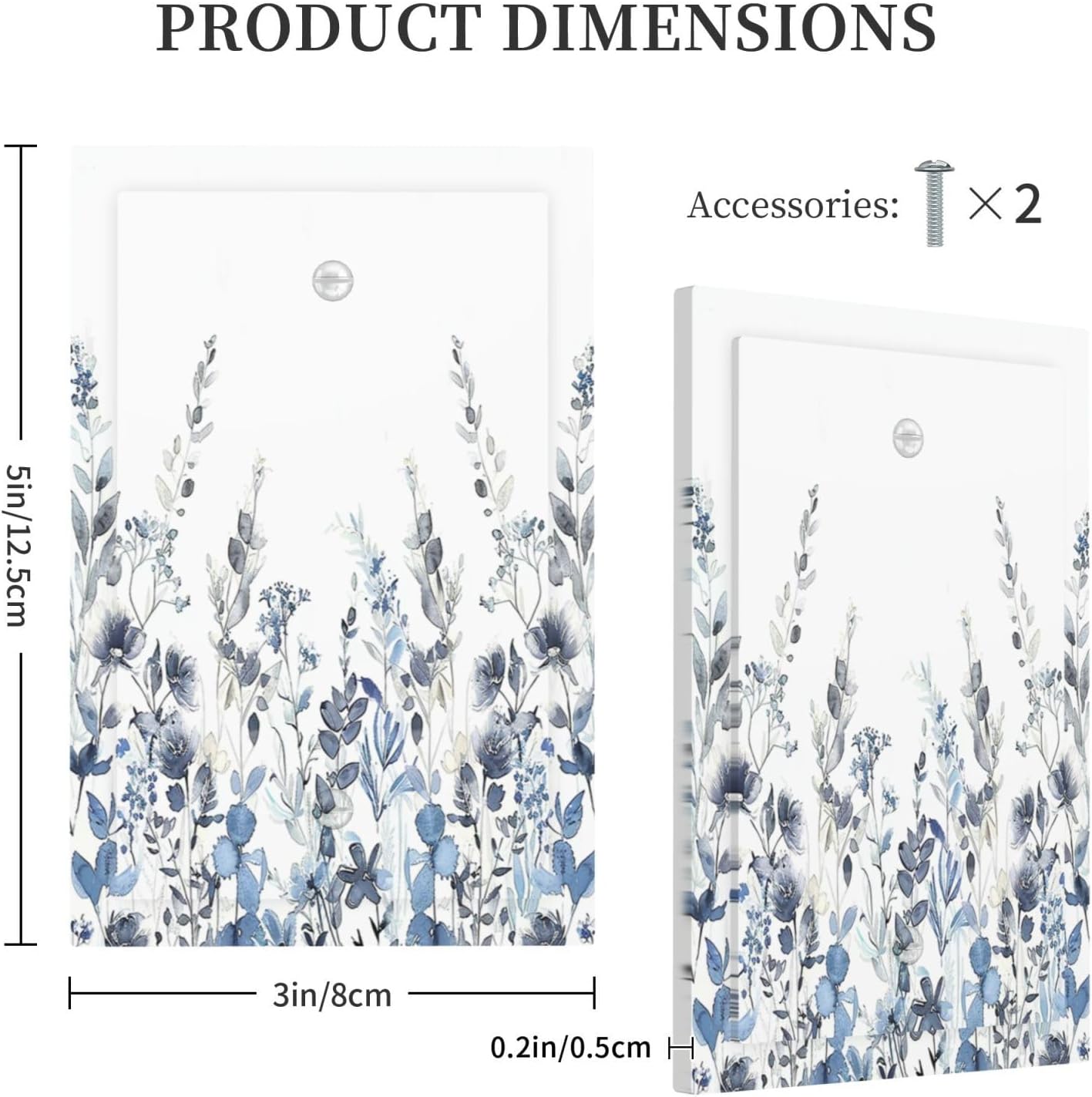Light Switch Cover Plate Light Blue Watercolor Leaves Plant With Floral 1 Gang No Device Blank Electrical Wall Plates Faceplate Decorative Switch Plate for Bedroom Bathroom Decor