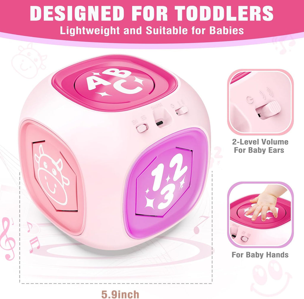 Musical Learning Toys for 1+ Year Old Girl, Bilingual Early Learning Educational Cube with Light & Sound, Baby Girl Toys 12-18 Month, Christmas Birthday Gifts for Toddler Girl 1-2 Year Old
