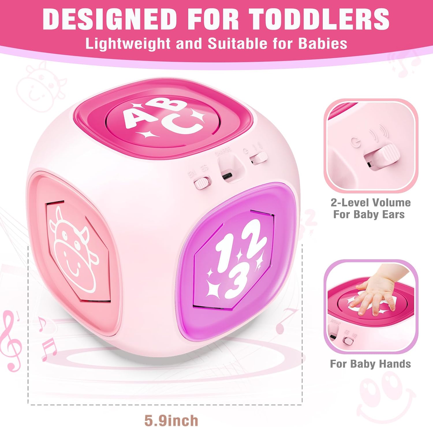 Musical Learning Toys for 1+ Year Old Girl, Bilingual Early Learning Educational Cube with Light & Sound, Baby Girl Toys 12-18 Month, Christmas Birthday Gifts for Toddler Girl 1-2 Year Old