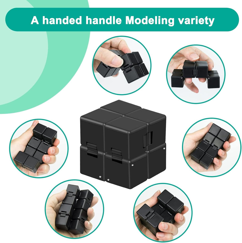 Infinitycube Fidget Toy Stress Relieving Fidgeting Game for Kids and Adults,Cute Pocket-sized Unique Gadget for Anxiety Relief and Kill Time (Black)