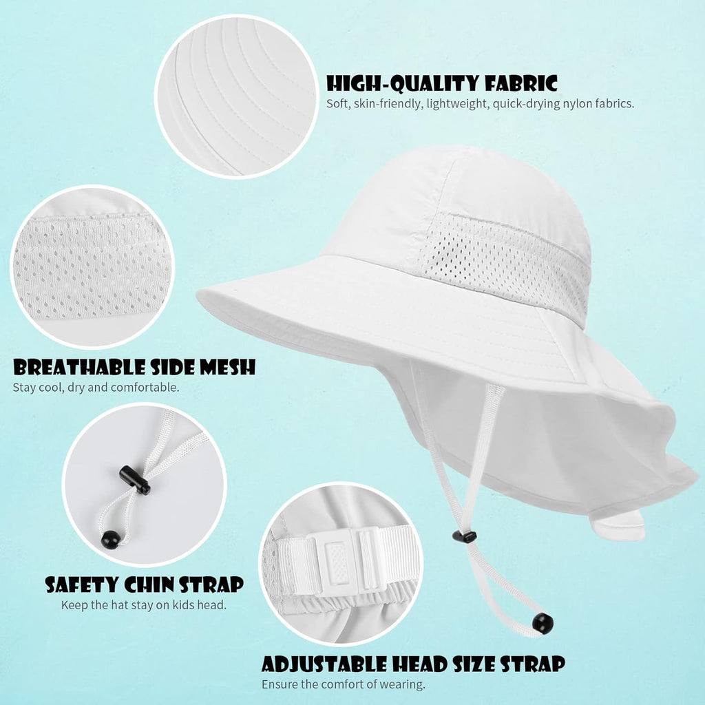 2-Pack Toddler Baby Sun Hat Kids Summer UPF 50+ for Boys Girls Adjustable Beach Hats with Bucket Wide Brim Age 1-7 Years(Grey+White,Small)
