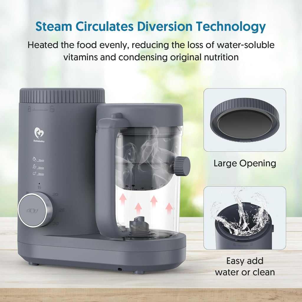 Baby Food Maker Bellababy Baby Food Processor, Puree Blender Steamer with Reversible Steam Basket, One Button Easy Operation & Large Opening for Easy Cleaning