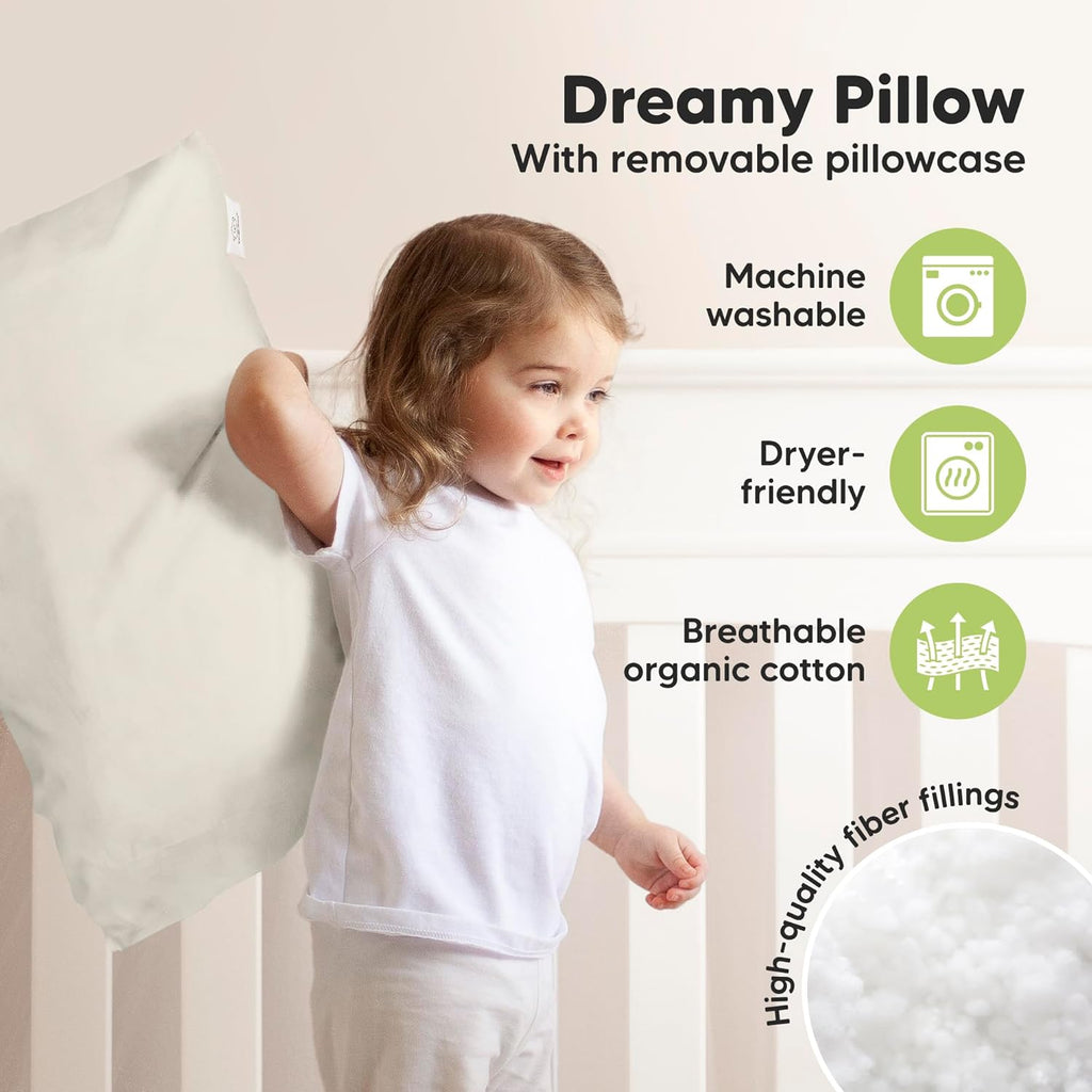 KeaBabies Toddler Pillow with Pillowcase, Jumbo 14X20 - Soft Organic Cotton Toddler Pillows for Sleeping - Machine Washable - Perfect for Travel, Toddler Bed Set (Clay)
