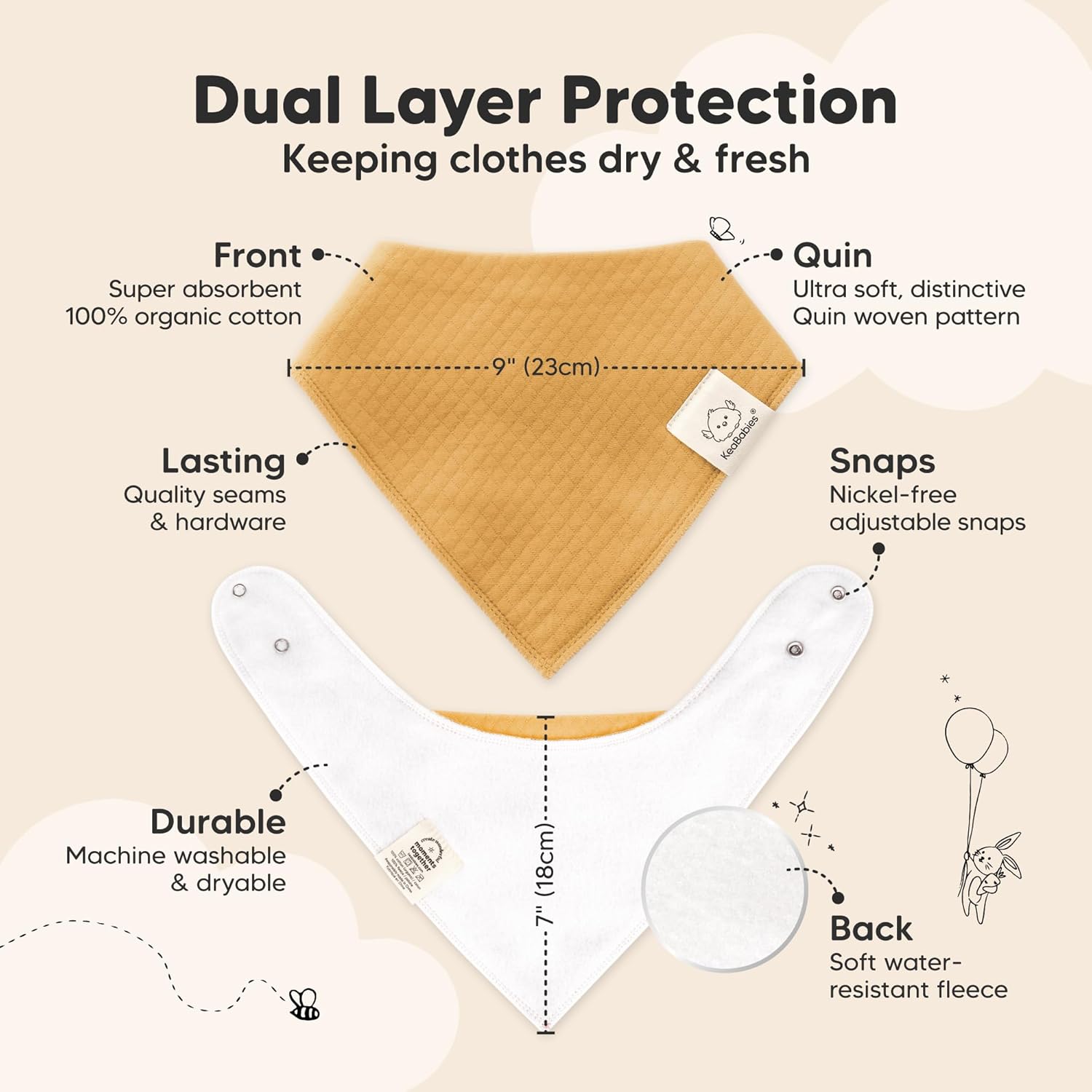 KeaBabies 8-Pack Bandana Bibs for Baby Girls, Boys - Organic Cotton Baby Bibs for Drooling & Teething Newborn, Toddler, Infant 0-36 Months, Extra Soft, Absorbent Cloth with Snaps (Eclipse)