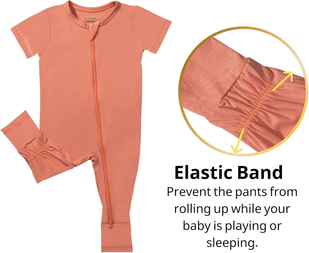 GUISBY Rayon Made from Bamboo Baby Pajamas, Summer Short Sleeve Footless Rompers, 2 Way Zipper Sleeper