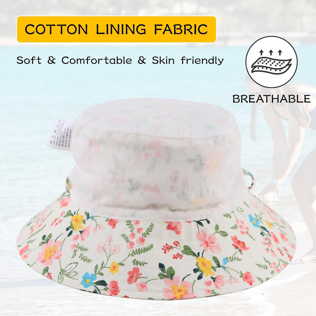 Peecabe Summer Baby Sun Hat for Boys Girls UPF 50+ Wide Brim Toddle Bucket Hat Adjustable Baby Beach Cap 0-8 Years