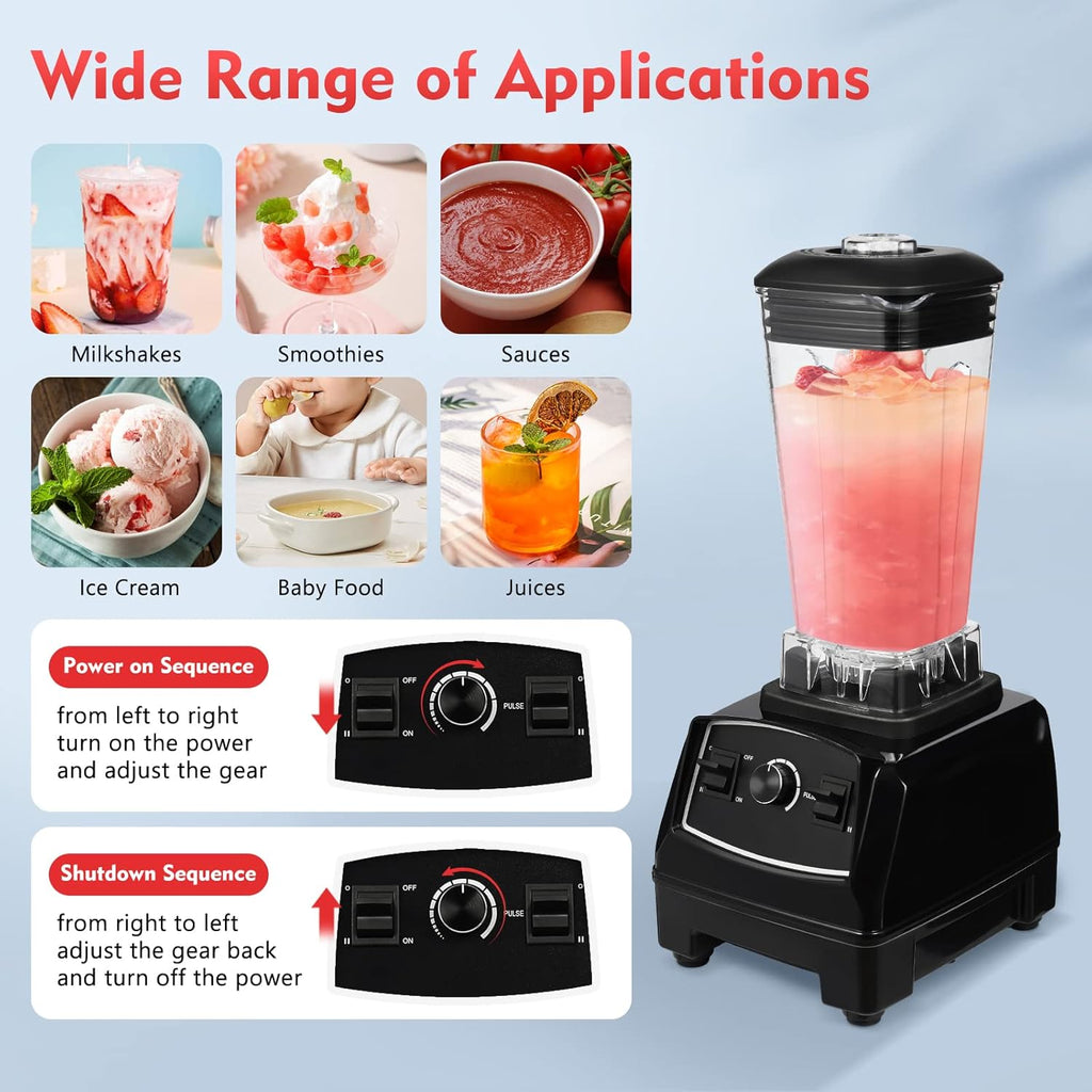 Blender 2L Automatic Smoothie Mixer Baby Food Blender 68oz Fruit Vegetables Juicer 2200W High-Speed Blender Tabletop Soundproof Milkshake Maker (Black)