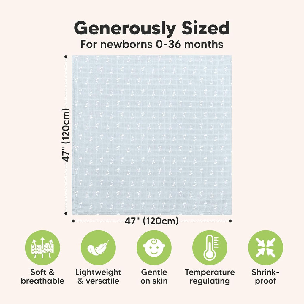 4-Pack Muslin Swaddle Blankets for Boys, Girls - Organic Baby Swaddles for Newborns, Soft & Breathable Receiving Baby Blankets for Girl, Boy, Neutral, Newborn Essentials Gift (Bloom)