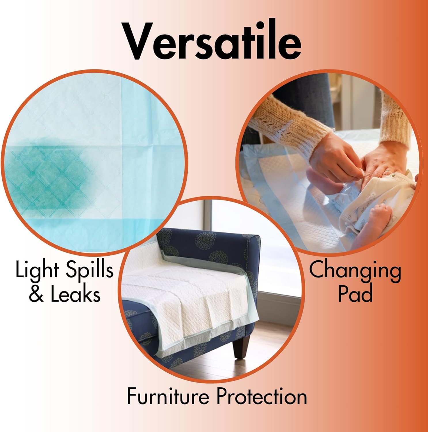 Caring Disposable Underpads, Baby Changing Liner Pads, Moderate Absorbency, 23 x 36 in, 25-Pack