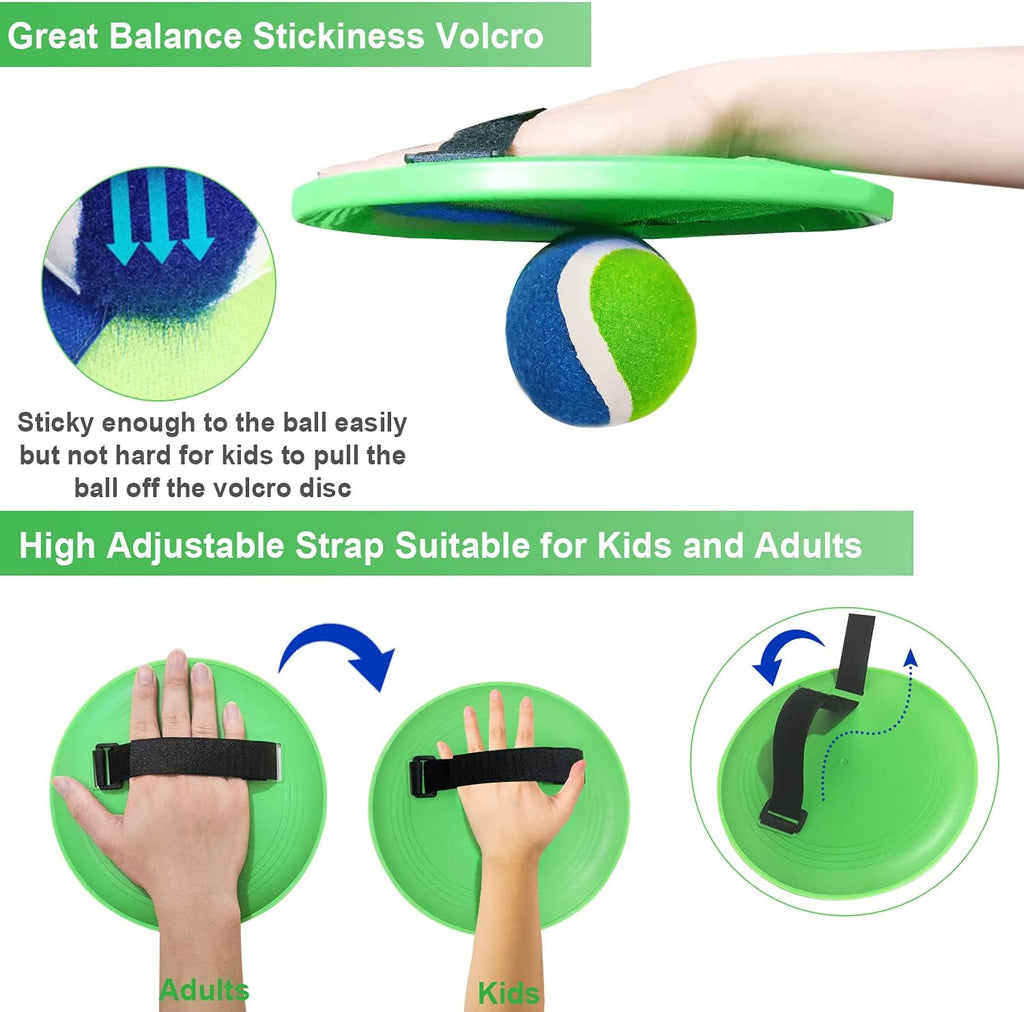 Jalunth Ball Catch Set Games Toss Paddle - Beach Toys Back Yard Lawn Outdoor Pool Backyard Camping Throw Age 3 4 5 6 7 8 9 10 11 12 Years Old Boys Girls Kids Adults Family Outside Easter Gifts Green