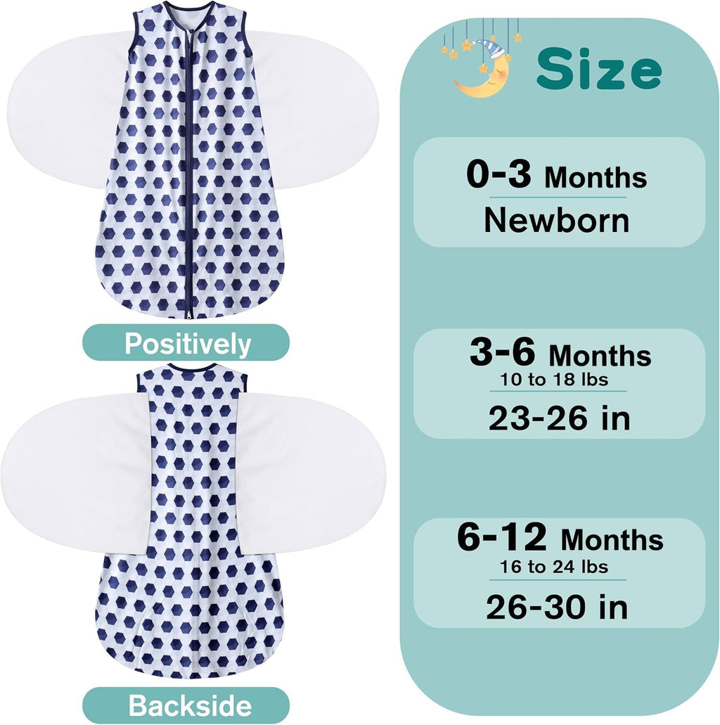 Newborn Sleep Sack Baby Swaddle,3-Way Adjustable Wearable Blanket,100% Rayon Cotton Swaddling Sleeping Bag，TOG 0.5 (Soccer & Triangles, 0-3 Months)