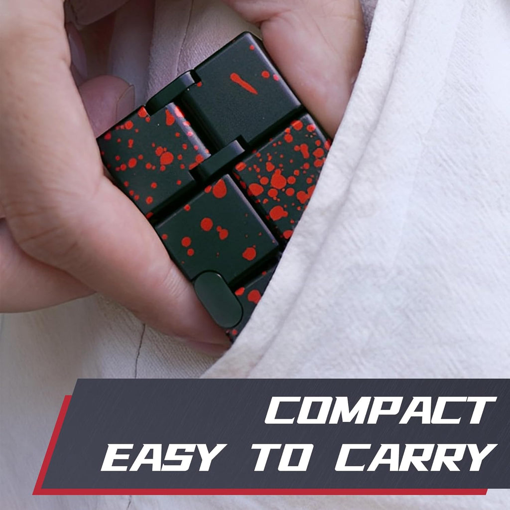 Infinity Cube Fidget Toy, Metal Anxiety Relief Toys Fidget Cube for Adults, ADHD Desk Toys for Kids Boys Girls for Stocking Stuffers, Easter Basket Stuffers (Black Red)