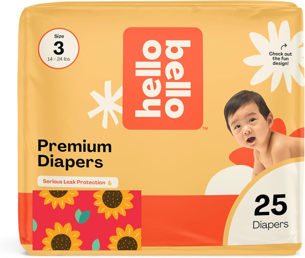 Hello Bello Diapers, Size 3 (14-24 lbs) Flower Child, 25 Count of Premium Disposable Baby Diapers, Hypoallergenic with Soft, Cloth-Like Feel