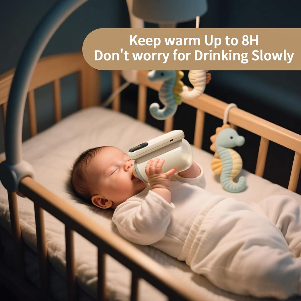 Portable Bottle Warmer, Travel-Friendly, Leak-Proof, Precise Temp-Control & LCD Display, Long Battery Life for Constant-Warm for 5-8 Hours, Feeding While Charging, Fast-Charging