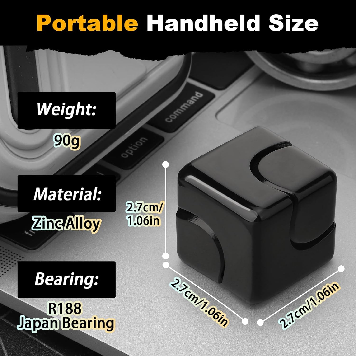 Fidget Spinner Toys Cube for Kids Adults, Metal Fidget Block Sensory Focus Toy Valentine Gift, Transformable Fingears Stress Relief Easter Stuff EDC Desktop for Boy Girl Teens Men(Black)