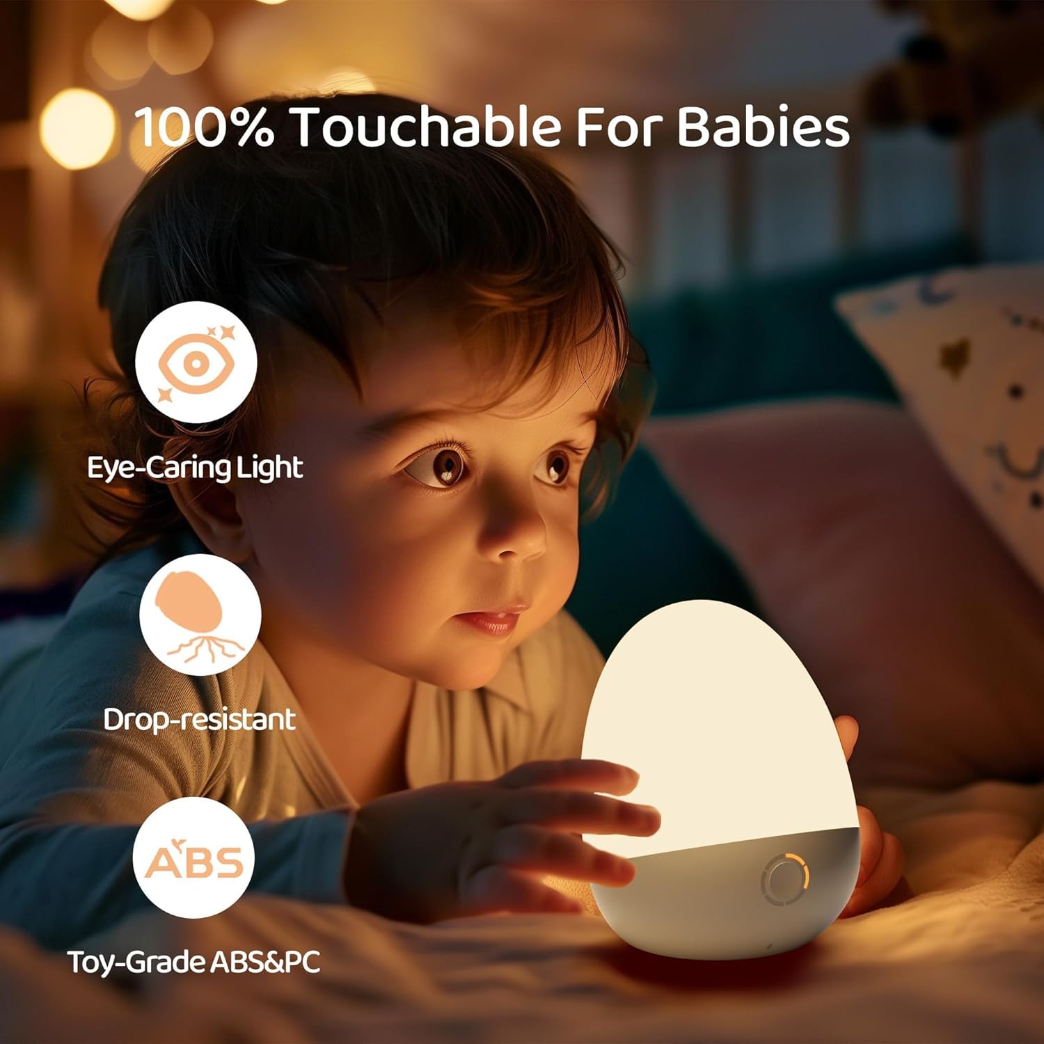 Touch Egg Night Light for Baby Nursery, Rechargeable Portable Kids Nightlight Lamp with 1-6H Feeding Timer, 3 Color Temperatures Dimmable, Ideal for New Moms of Toddlers