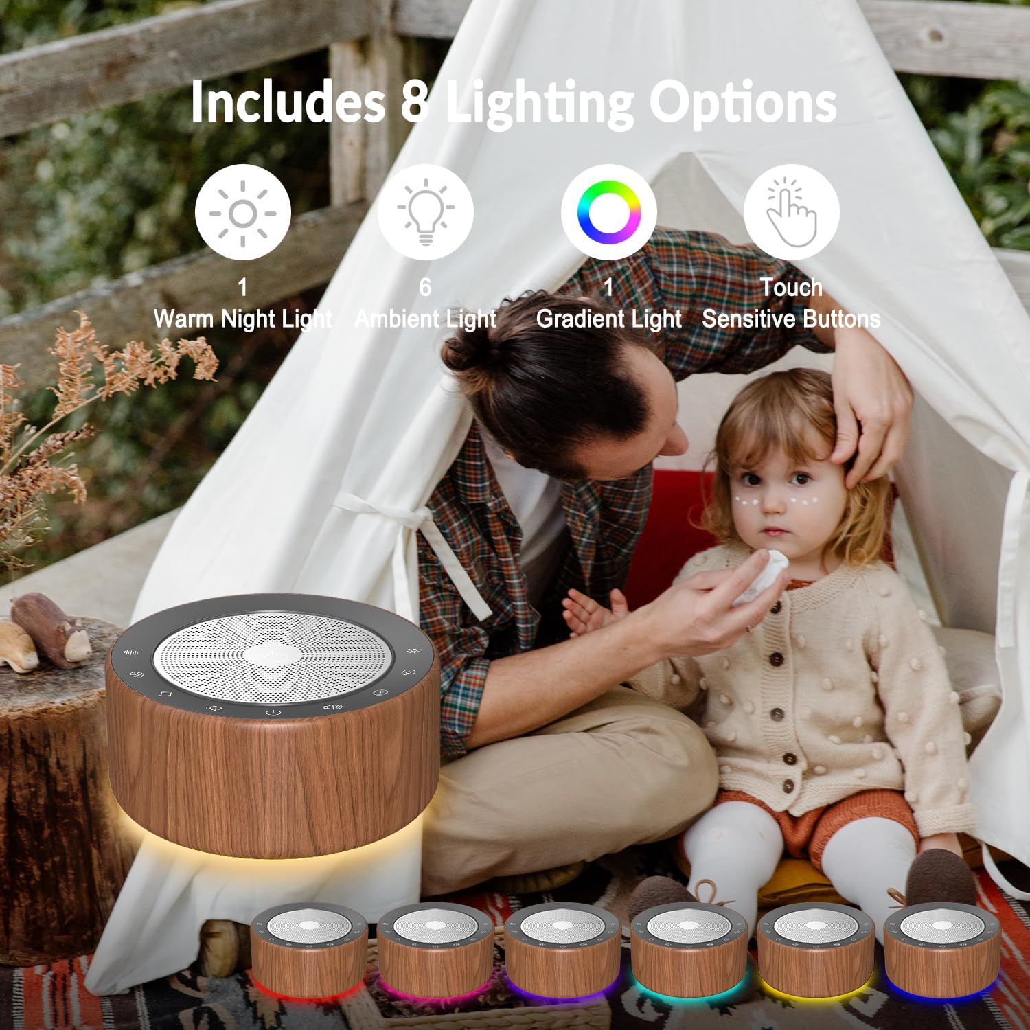 Nursery Lamp with Sound Machine, Mood Lighting, 7 Colors Night Light, 30 Soothing Sounds, White Noises for Baby, Adults. Timer, Plug in, Memory Function, Touch Control
