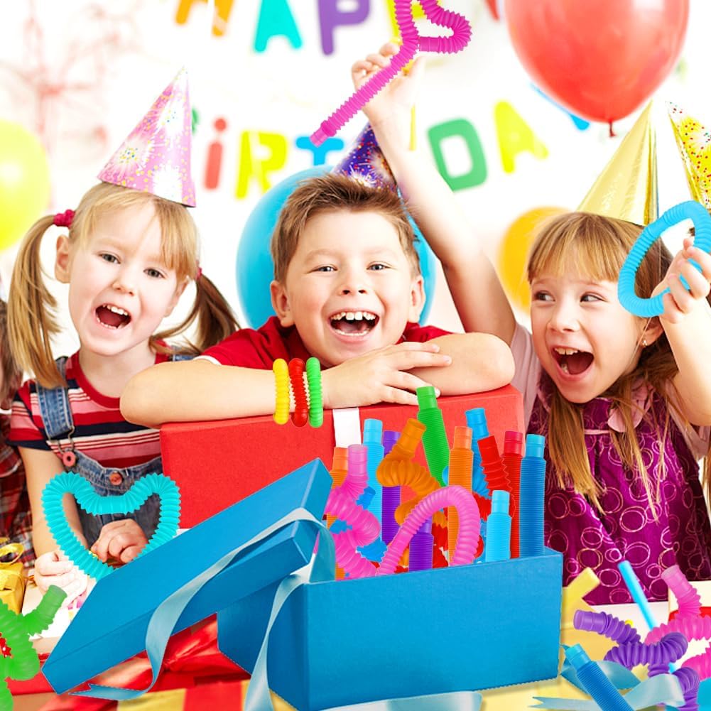 72Pack Pop Tubes, Fidget Sensory Toys Party Favors for Kids 4-8 8-12 Anxiety Stress Relief Toys Treasure Box Prizes Goodie Bag Stocking Stuffers Birthday for Toddlers Boys Girls