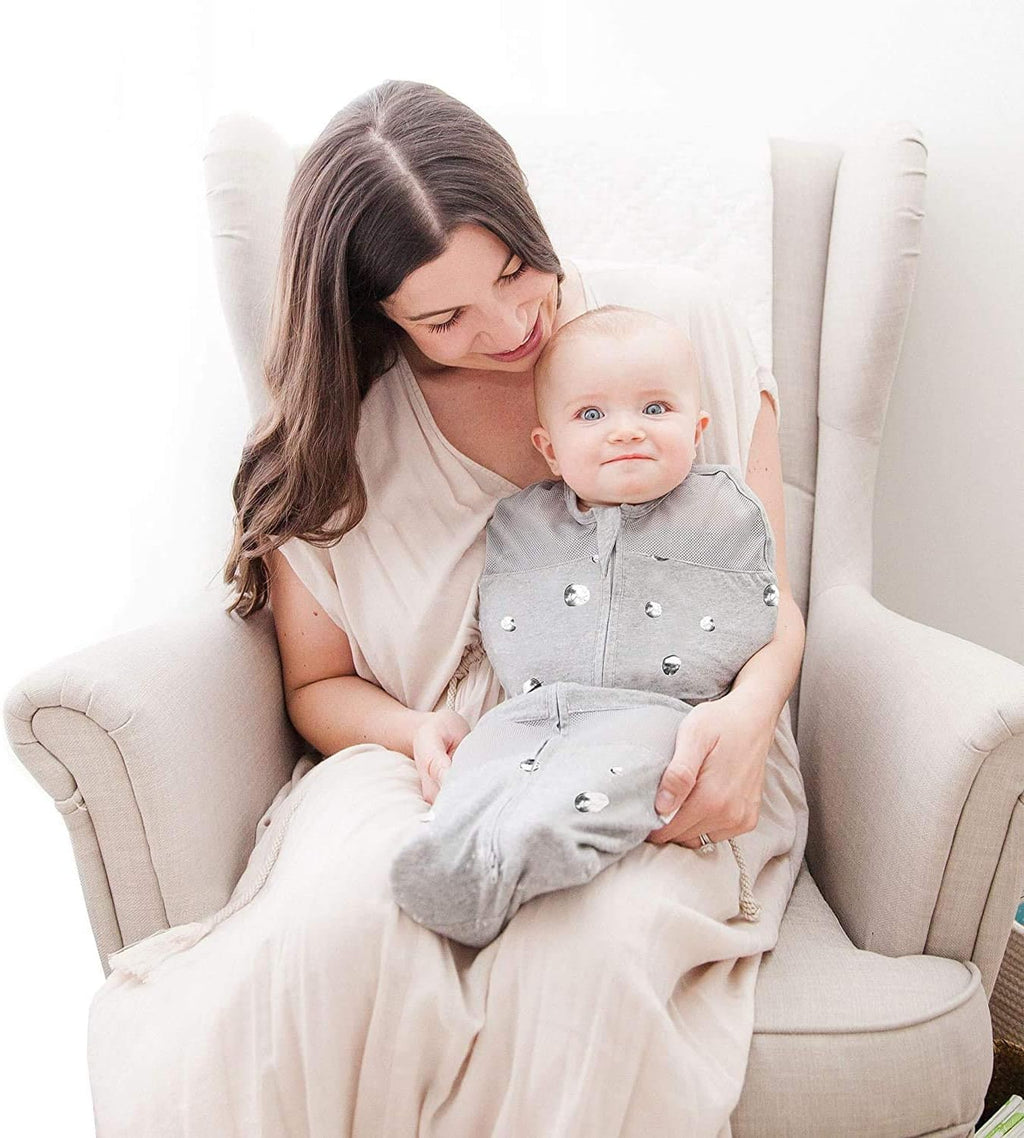 Happiest Baby Sleepea 5-Second Swaddle - 100% Organic Cotton Baby Swaddle Blanket - Doctor Designed Promotes Healthy Hip Development (Ivory Planets, Large)