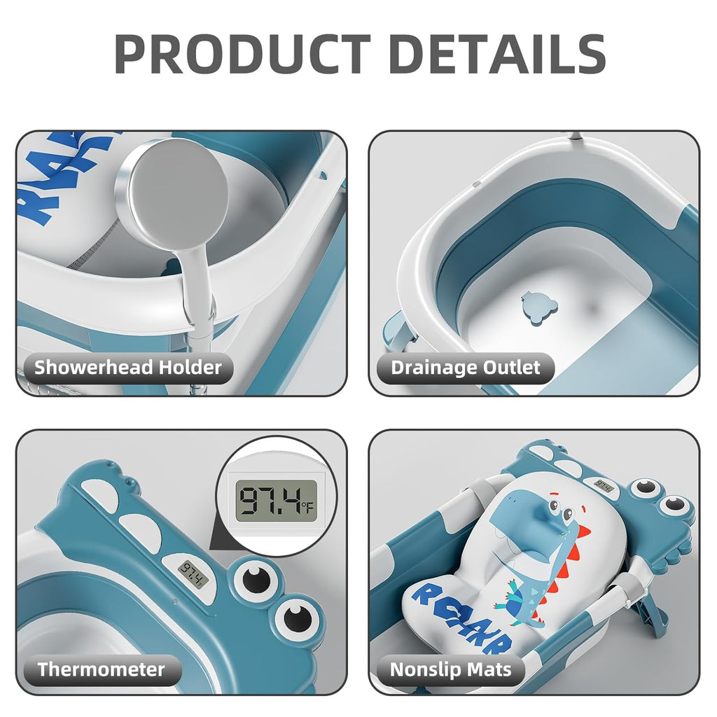 TPN Collapsible Baby Bathtub, Baby Bath Tub with Soft Cushion & Real-Time Thermometer, Baby Bathtub Infant to Toddler Tub (0-36 Months), Portable Newborn Travel Bath tub