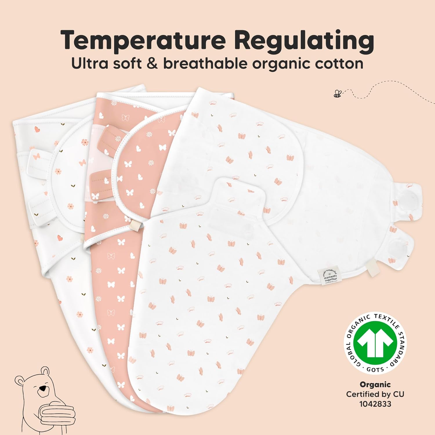 KeaBabies 3-Pack Organic Baby Swaddle Sleep Sacks - Swaddles for Newborns, Infant 0-3 Months, Baby Girls, Boys, Soft & Snug Newborn Sleep Sack, Nursery Swaddling Blankets (Butterflies, XS)