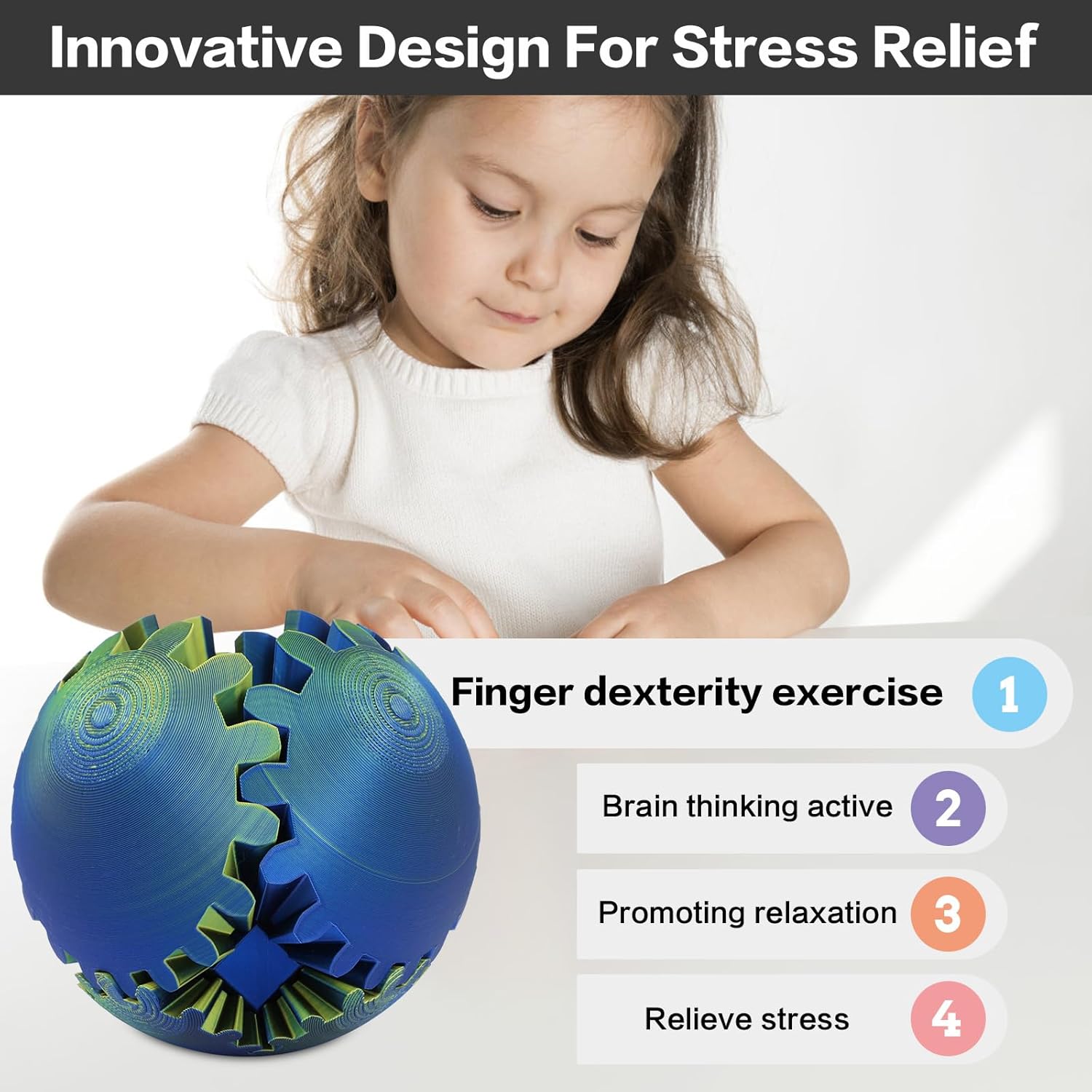 4-inch Larger 3D Printed Gear Ball - Marvellous Design Gear Sphere, Already Assembled 360° Rotatable Gearsphere, Steampunk Whirling Wonder Fidget for Stress and Anxiety Relief (Blue Purple)