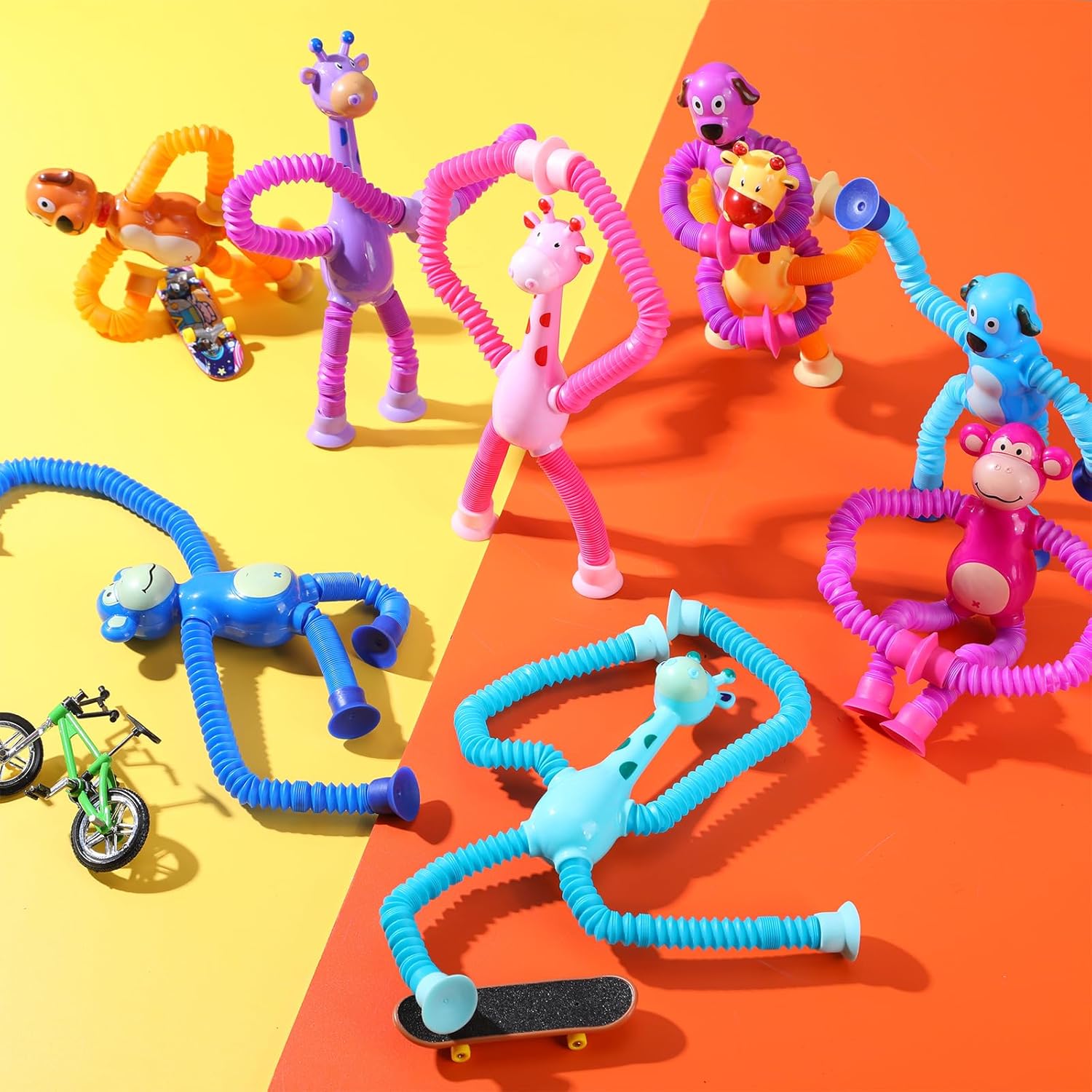 12 Pack Telescopic Suction Cup Toys, Sensory Toys Fidget Toys Fun Stocking Stuffers for Teens (Monkey Dog and Giraffe)