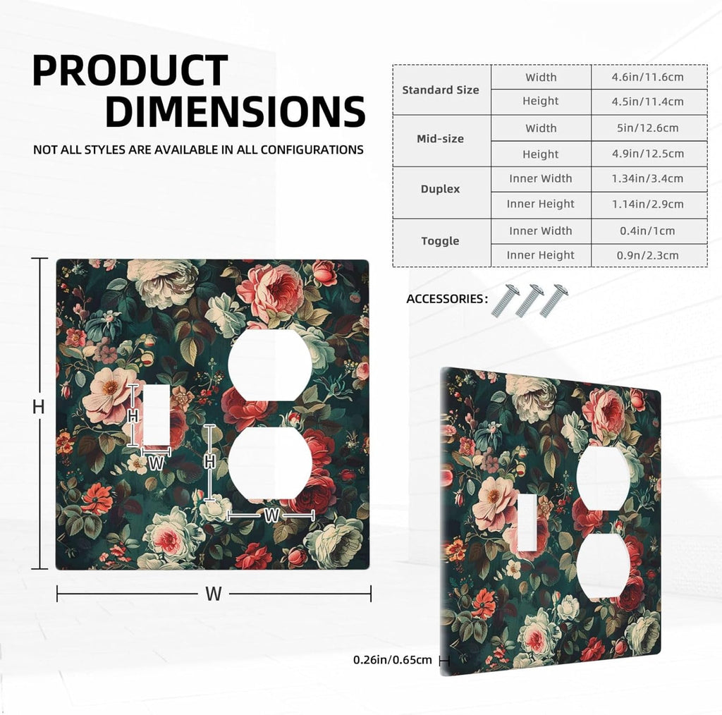 Wallplates Baroque Vintage Peony Flower Floral 1 Toggle 1 Duplex Switch Plate Electrical GFCI Faceplate Decorative Light Switch Covers for Bedroom Farmhouse Decor