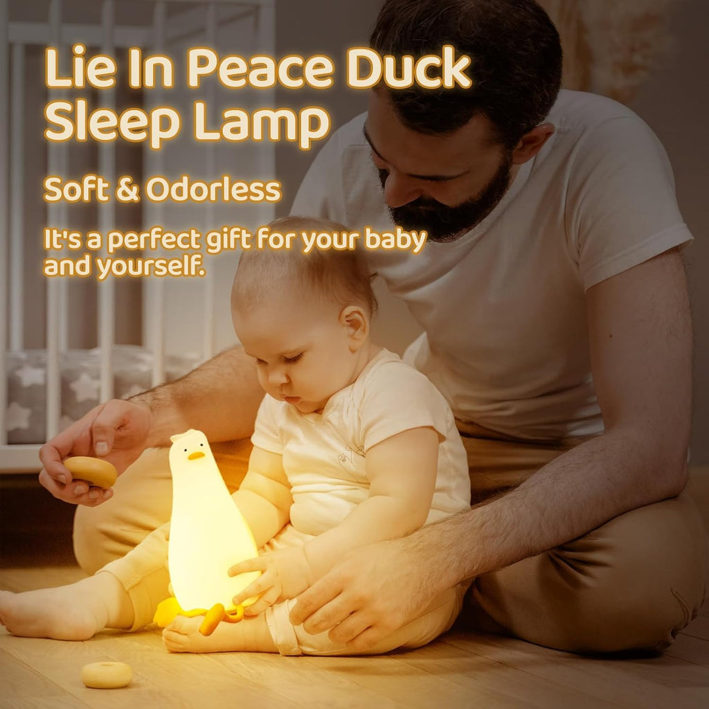 Existential Crisis Duck Lamp - 3-Level Dimmable Rechargeable Night Light for Kids Breastfeeding & Nursery | Silicone, Touch Control & Lying Flat Design, Toddler Room Safe (Ducky Lay Lamp)