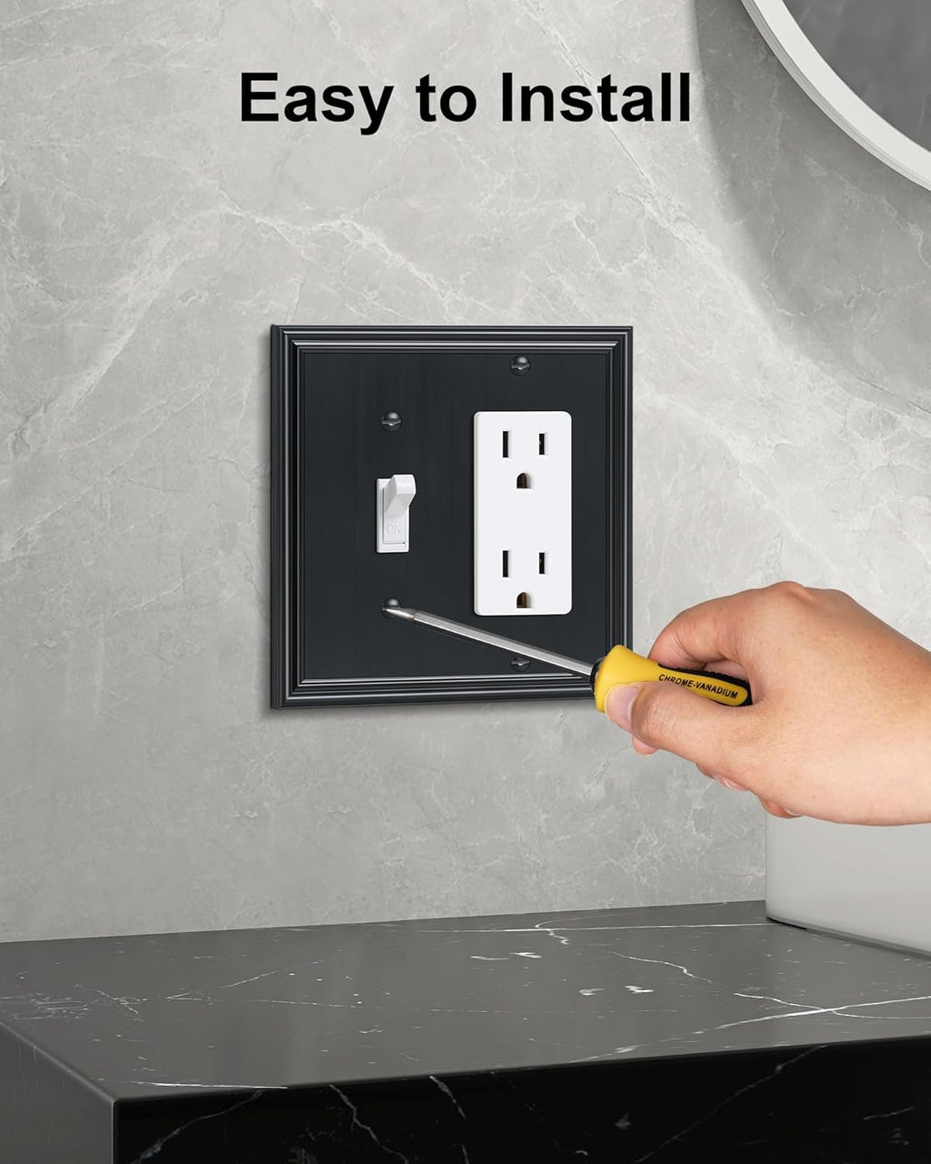 2-Pack Combo Toggle/Decorator Light Switch Cover Plate, Black Decorative Electrical Outlet Covers, Durable Solid Zinc Alloy Wall Switch Plates and Outlet Covers