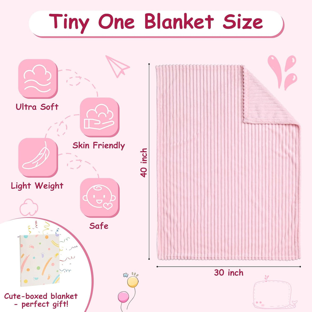 Soft Fleece Baby Blanket Ultra Cozy Pink Baby Blankets for Girls Warm and Lightweight Infant Toddler Newborn Receiving Gift with Reversible Stripes for Crib Stroller, 30x40 Inch, Light Pink