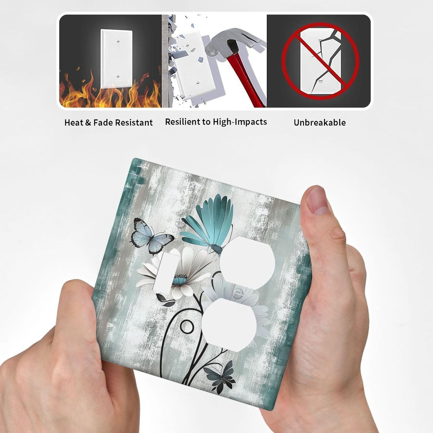 Wallplates Rustic Teal Daisy Floral Flowers Butterfly Wood Grain 1 Toggle 1 Duplex Switch Plate Electrical GFCI Faceplate Decorative Light Switch Covers for Bathroom Bedroom Decor