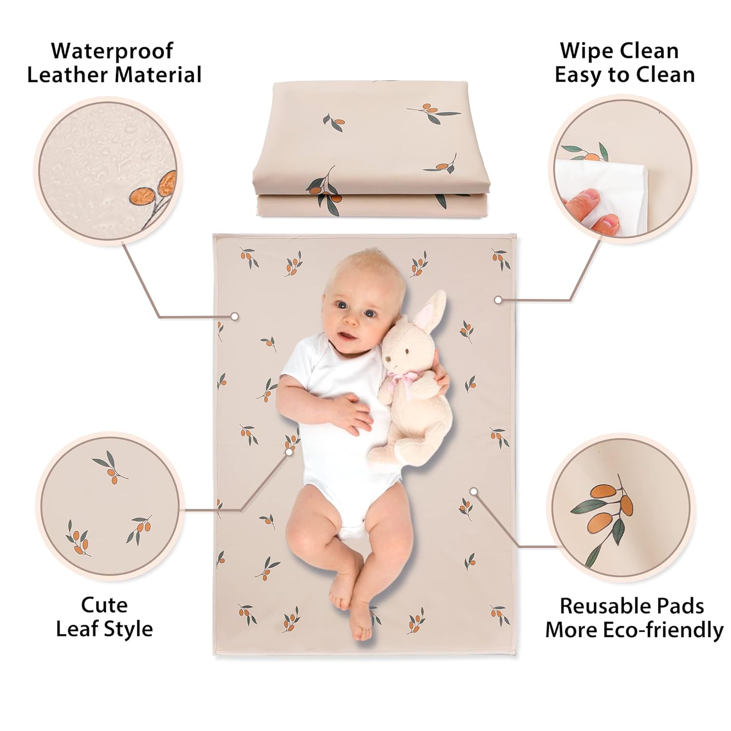 Vegan Leather Baby Changing Mat - Wipeable Portable Changing Pad, Foldable Travel Changing Mat for Baby, Newborns Toddlers Shower Gifts (Branch,20"*28")