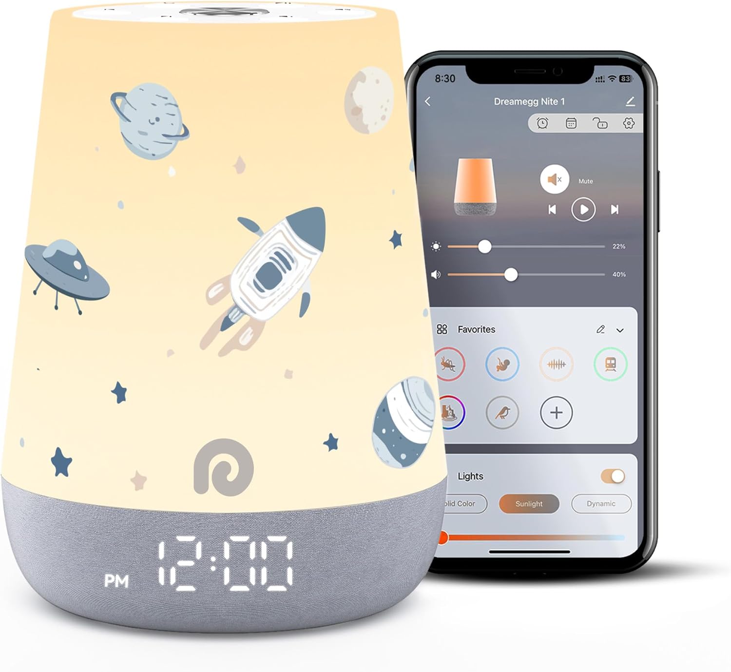 Dreamegg Nite 1 - Baby Sound Machine, Sleep Trainer, Night Light for Kids, Ok to Wake Alarm Clock, 34 Soothing Sounds, App Control, White Noise Sound Machine for Baby Kids Toddler Nursery(Star Travel)