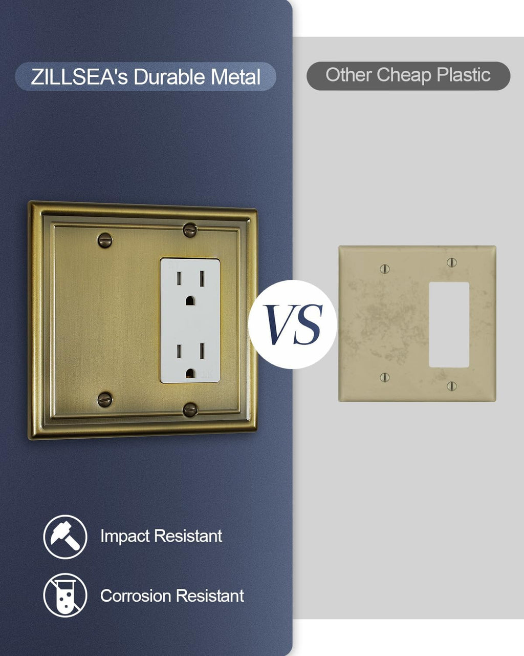 1-Pack Antique Brass Combination Decorator Rocker/Blank Wall Plates, Metal Switch Plates Outlet Covers, 2-Gang, 4.96''*4.88'', Midsize