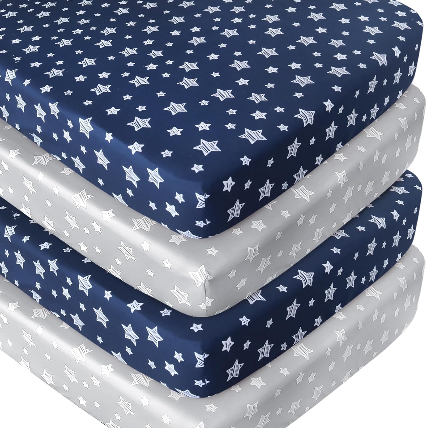 Crib Sheets 4 Pack, Fitted Crib Sheets for Standard Size Crib and Toddler Mattresses, Soft and Breathable Baby Gift Set