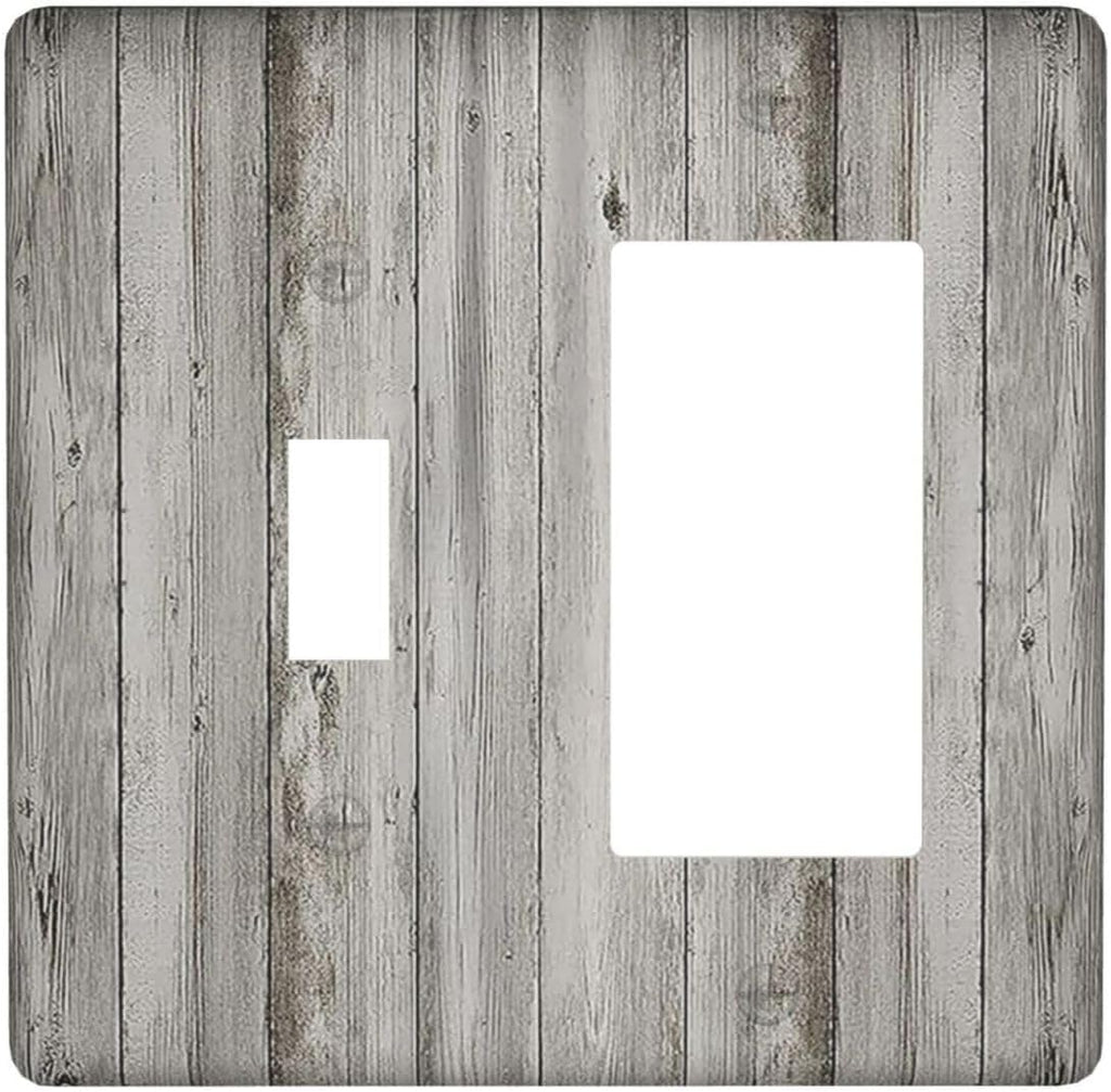 Outlet Covers Farmhouse Rustic Grey Barn Door Wood 1 Toggle 1 Rocker Combination Decorative Wall Plate Electrical Switch Plates Light Switch Cover Plate for Bedroom Cabin Decor